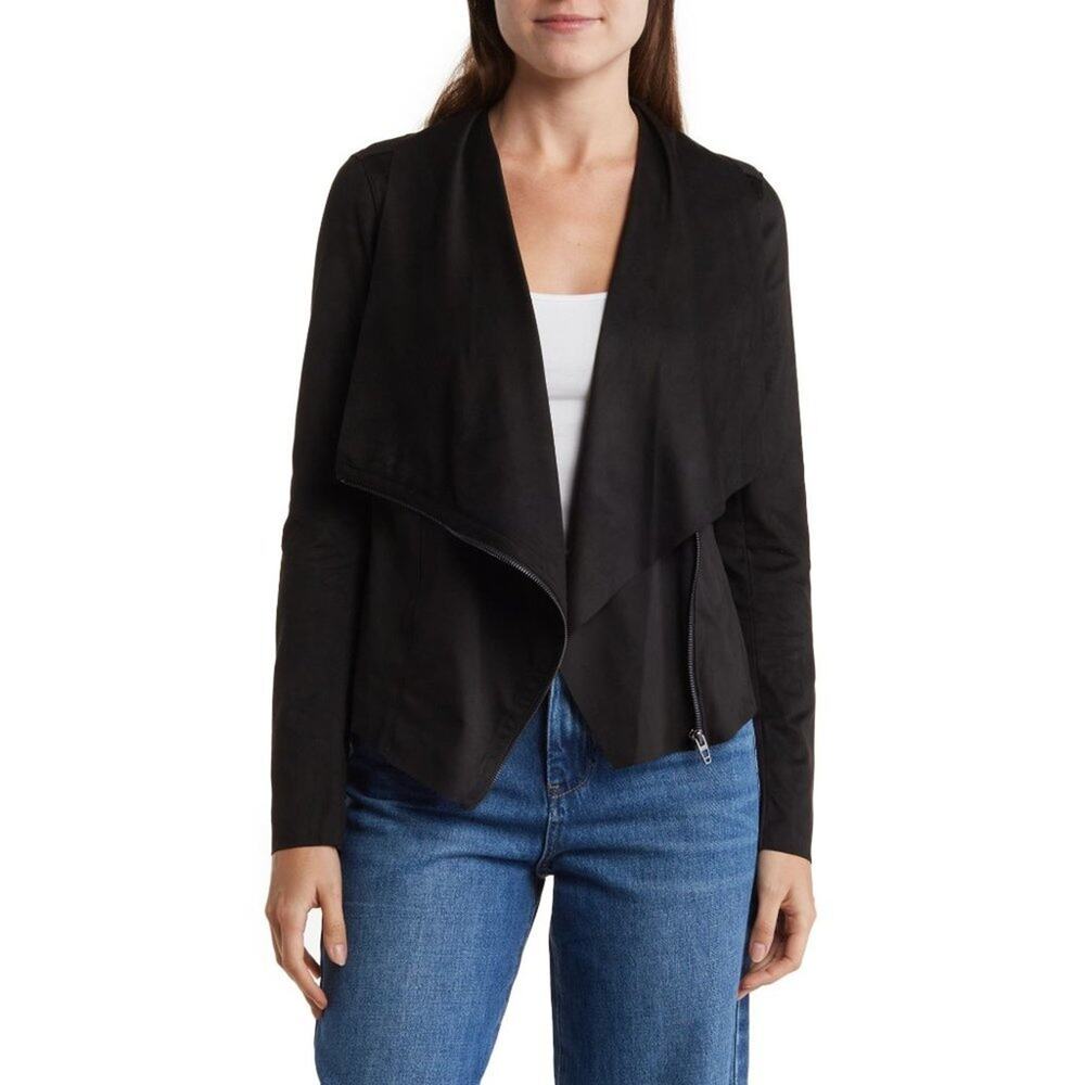 BLANKNYC Black Drape Front Faux Suede Full Zip Lightweight Classic Jacket S